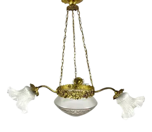 3-Arm Chandelier with Glass Shades and Brass Fitting
