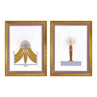 Erté, Myths Suite (Set of 2 Hand Signed Foil Stamped Embossed Serigraphs), 1985 For Sale