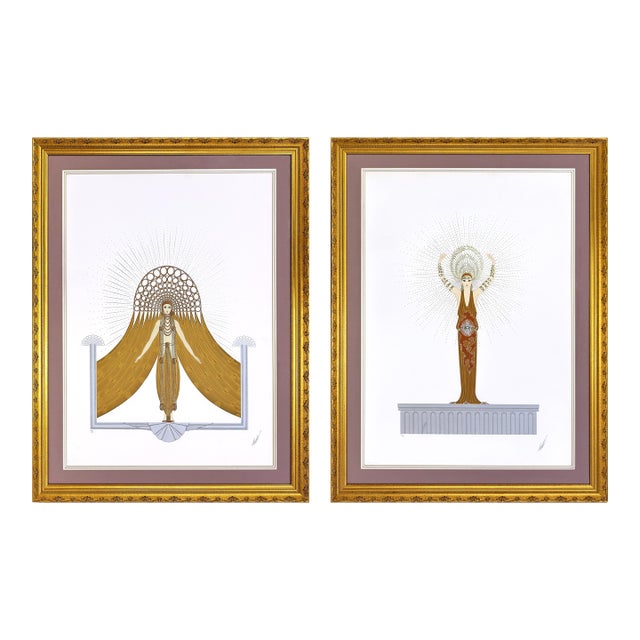 Erté, Myths Suite (Set of 2 Hand Signed Foil Stamped Embossed Serigraphs), 1985 For Sale