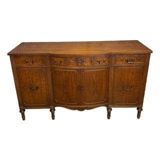 Vintage c.1950's Drexel Flame Mahogany Serpentine Breakfront Buffet Credenza (D. 821-11 Wal) For Sale