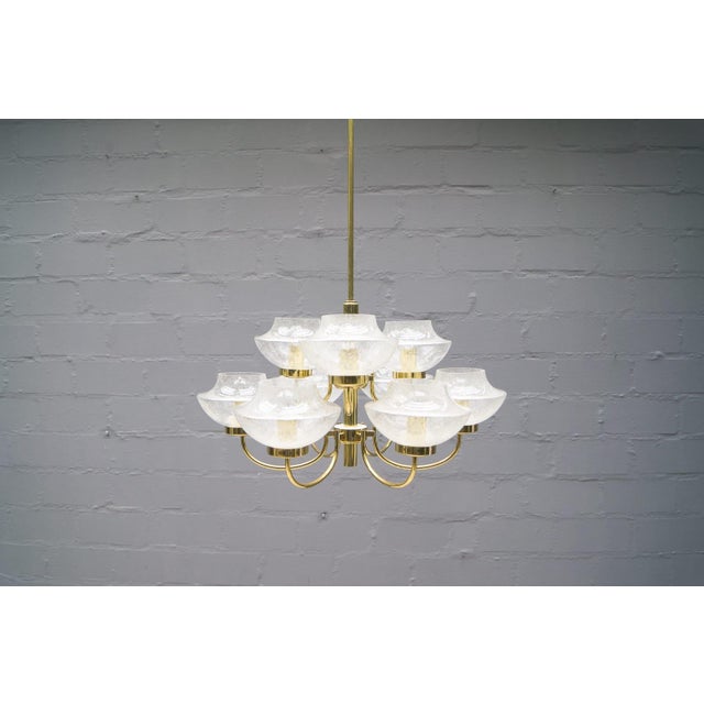 Vintage Glass and Brass Chandelier with Nine Heads, 1960s For Sale - Image 13 of 14