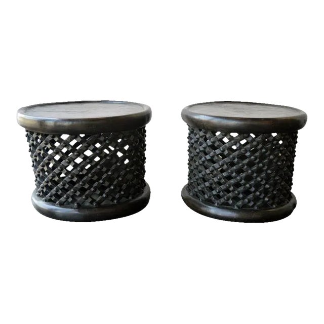 Pair of African Bamileke Hand Carved Wood Tables or Stools For Sale