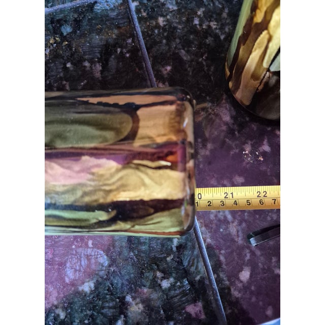 Glass Vintage Post-Modern Tall Earth-Toned Art Glass Bud Vases - Pair For Sale - Image 7 of 7