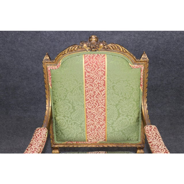 Green 1950's Louis XVI Style Gilt Carved Armchair For Sale - Image 8 of 10