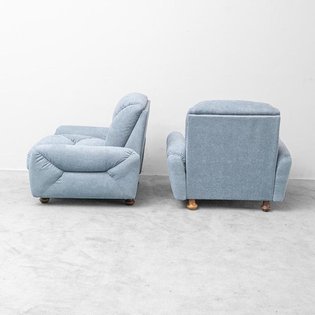 Armchairs in Blue Fabric and Wooden Legs, 1950s, Set of 2 For Sale - Image 6 of 12