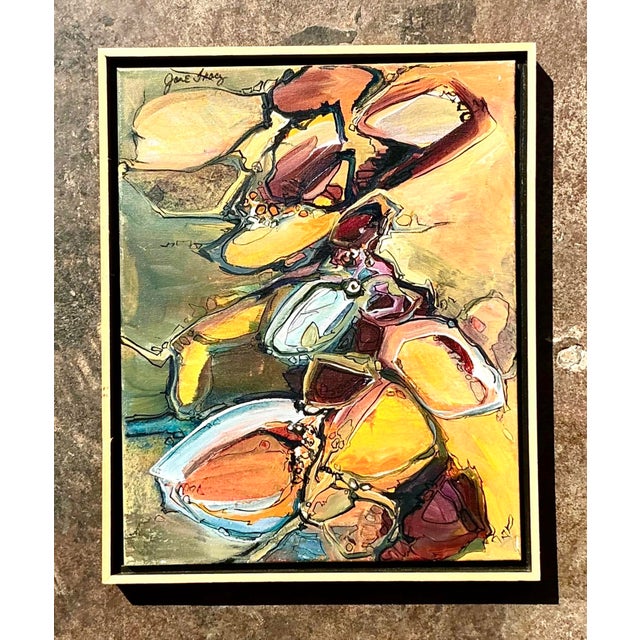 Mid-Century Modern Vintage Boho Original Abstract Oil on Canvas For Sale - Image 3 of 5