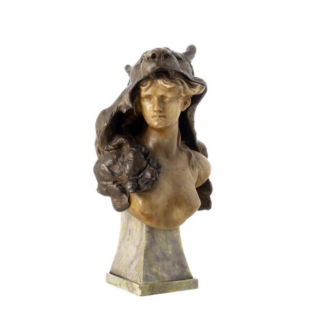 Art Nouveau Sculpture, 20th Century, Bronze on Marble Base For Sale - Image 6 of 6