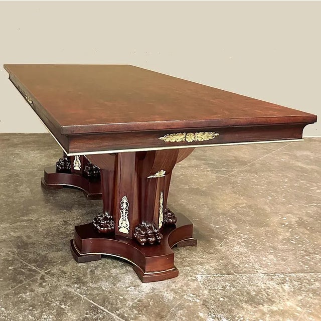 Wood Antique French Empire Mahogany Double Pedestal Dining ~ Conference Table For Sale - Image 7 of 17