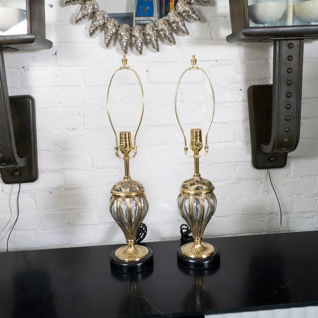 Mid-Century Modern Caged blown glass table lamps For Sale - Image 3 of 8