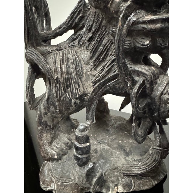 Mid 20th Century Pair of Intricately Carved Wooden Foo Dogs For Sale - Image 12 of 14