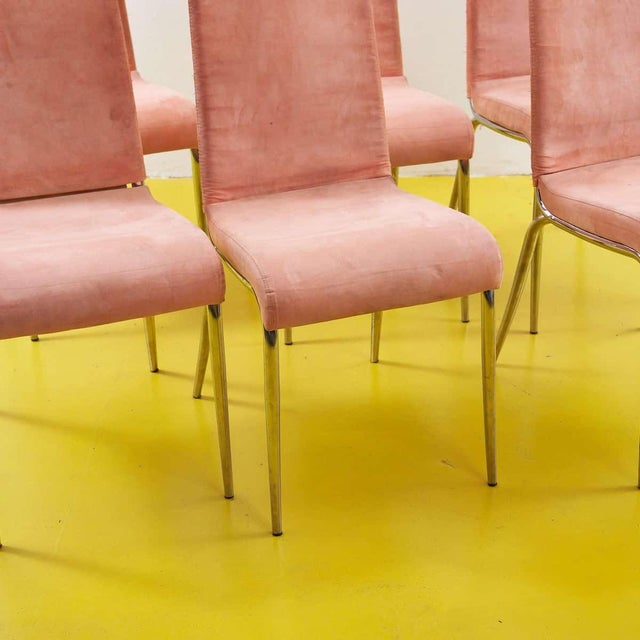 Item : 70's metal and pink fabric chairs, 6 pieces Height: 97.5 Width: 41 Depth: 53 Seat height: 47 Style: VINTAGE...