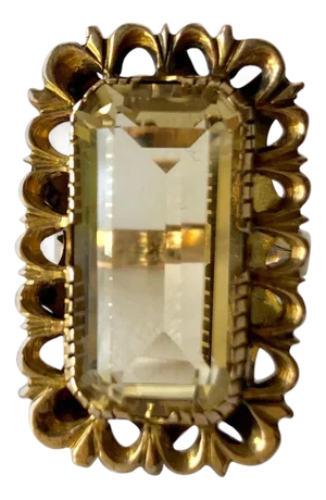 Antiqued 14 Karat Gold Faceted Citrine Cocktail Ring