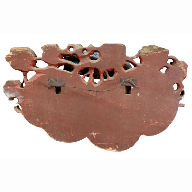 Wood Large Japanese Carved and Polychromed Wood Panel of Gourds and Lotus For Sale - Image 7 of 8