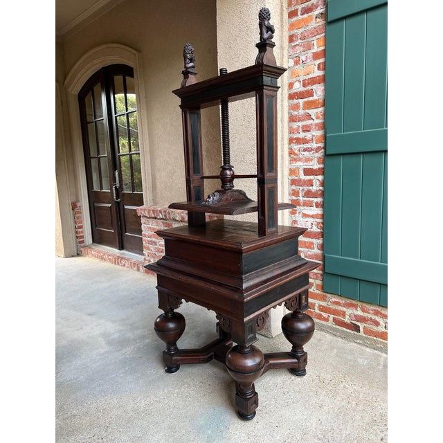 Antique English Book Press Table Renaissance Carved Oak Ebonized Cabinet C1880 For Sale - Image 18 of 18