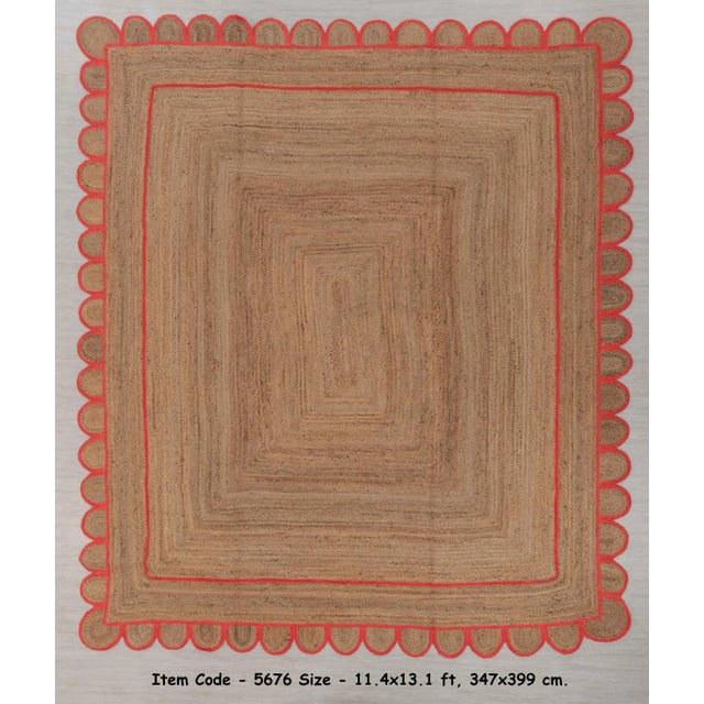 Hot Red Scallop Jute Handmade Rug 5'x7' Ft. For Sale - Image 11 of 13