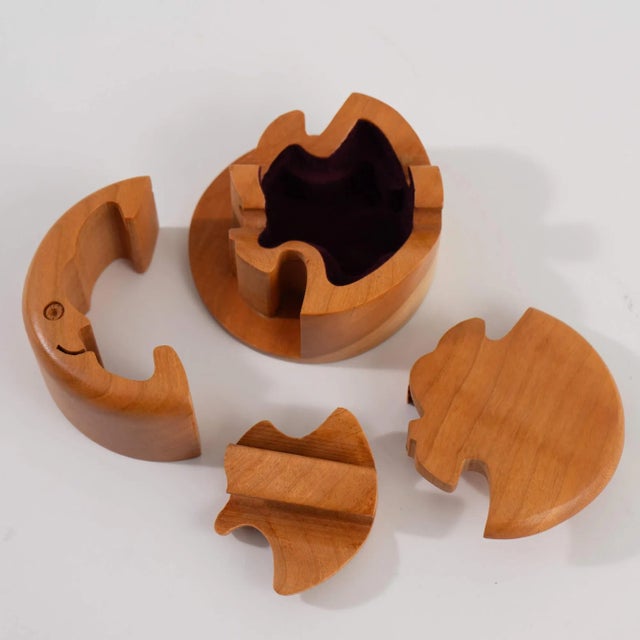 Vintage Crescent Moon Wood Puzzle Jewelry Box For Sale - Image 10 of 12