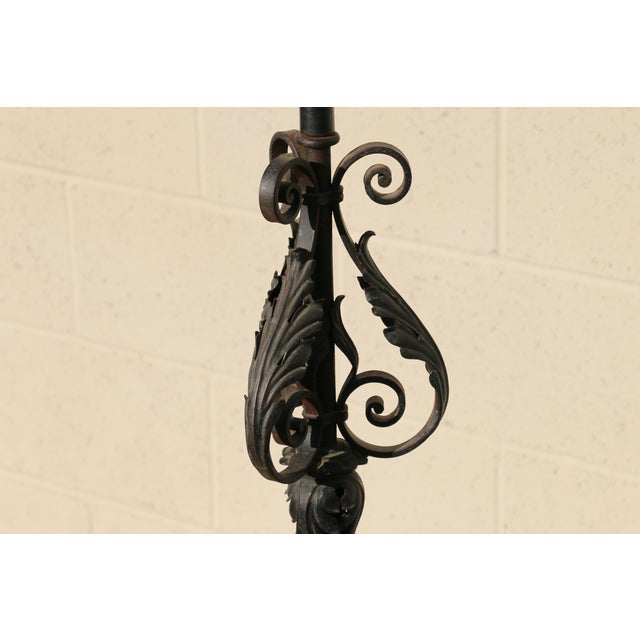 Antique Wrought Iron Floor Candelabra | Ornate Gothic Revival Candleholder | Early 20th Century For Sale - Image 11 of 18