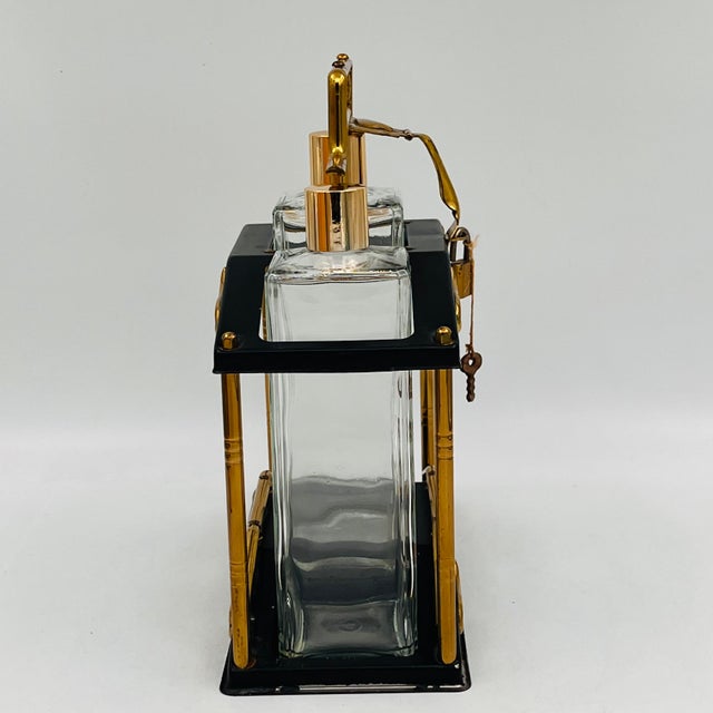Gold Mid 20th Century Mid-Century Modern Black and Gold Tantalus Decanter Set, Liquor Caddy, Portable Bar For Sale - Image 8 of 18