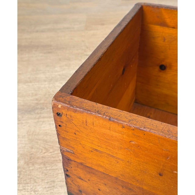 Brown Antique Farmhouse Pine Open Top Wood Storage Box For Sale - Image 8 of 9