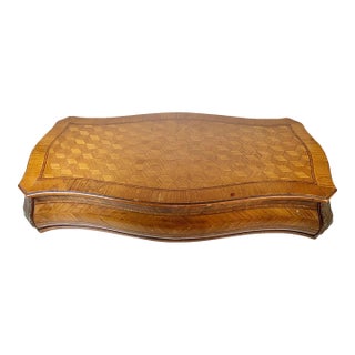 French Marquetry Wood Plateau With Carved Serpentine Front and Sides For Sale