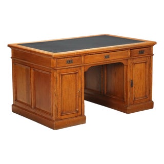Oak Desk with Leather Top For Sale