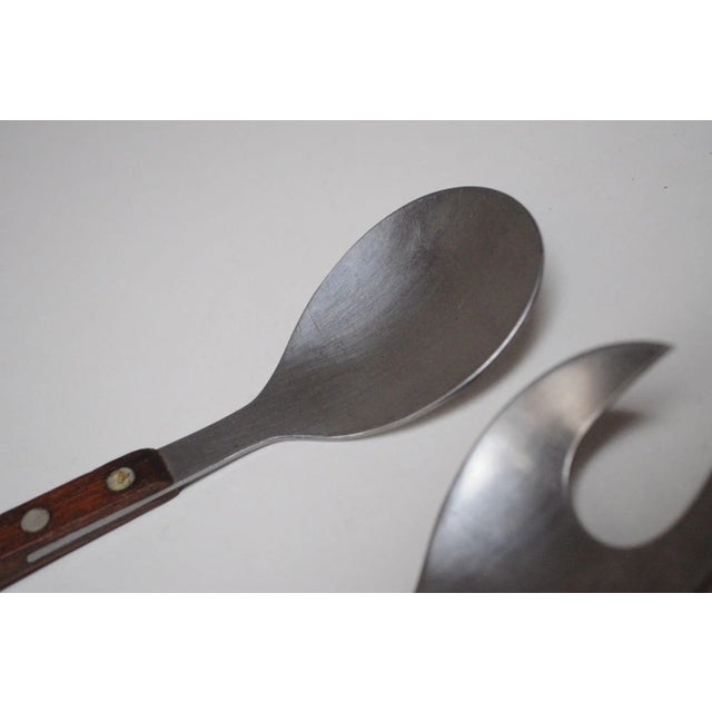 Brown Vintage Japanese Modern Stainless Steel and Rosewood Salad Tongs For Sale - Image 8 of 12