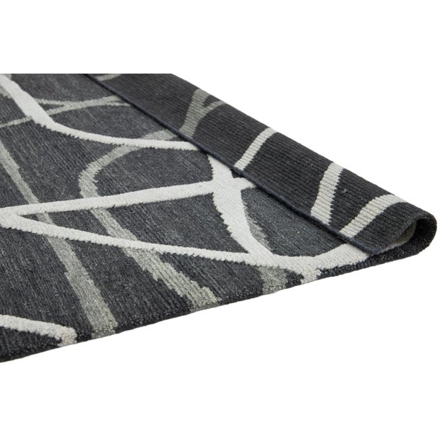 Handmade Abstract Contemporary Wool Rug in Dark Gray For Sale - Image 4 of 11