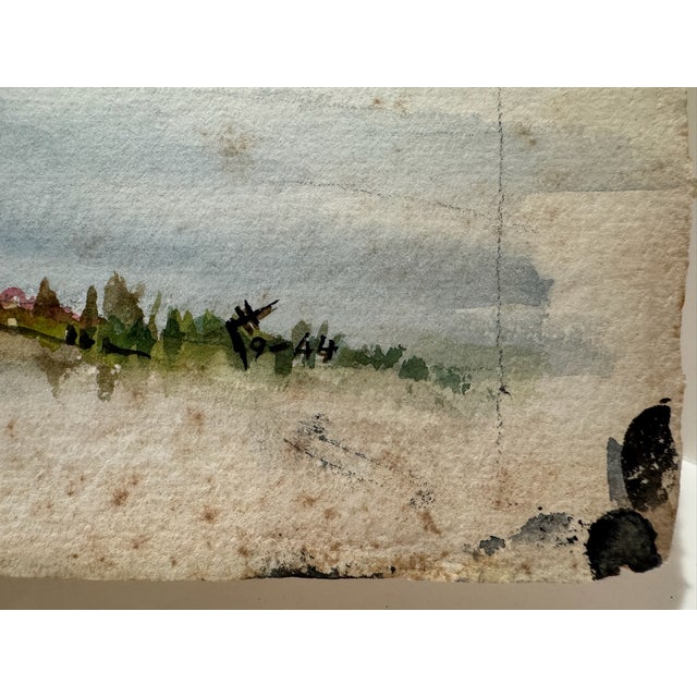 1940s Henry Emil Salloch Original Watercolor on Paper Coastal Bay, 1944. For Sale - Image 5 of 7