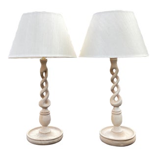 Custom Turned Wood Candlestick Lamps – Newly Wired, 27” H - a Pair For Sale