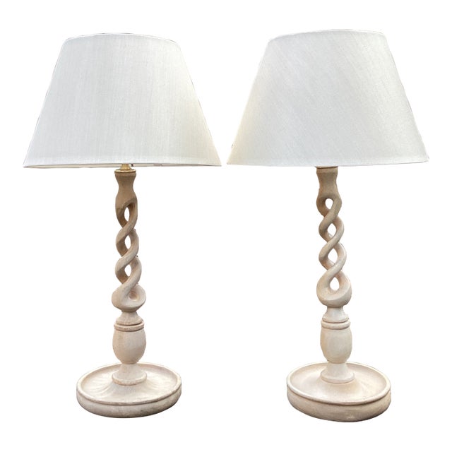 Custom Turned Wood Candlestick Lamps – Newly Wired, 27” H - a Pair For Sale