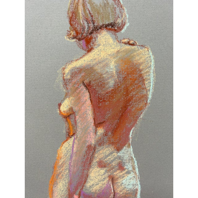 Impressionist Pastel Drawing of Nude Woman From Back For Sale - Image 4 of 5