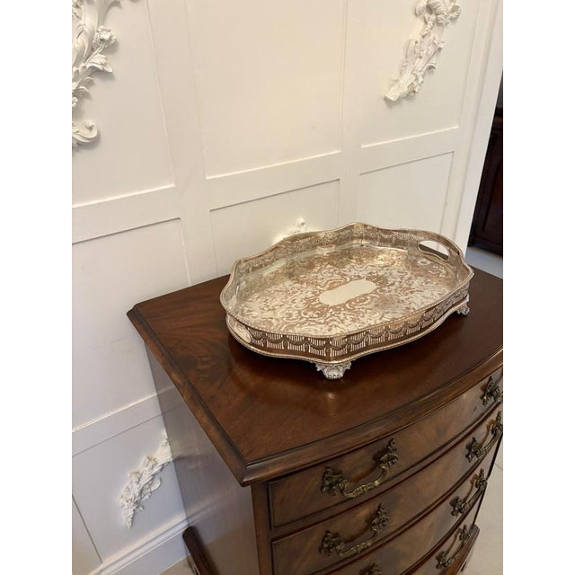 Antique Edwardian Sheffield Plated Engraved Tea Tray, 1910 For Sale - Image 3 of 9