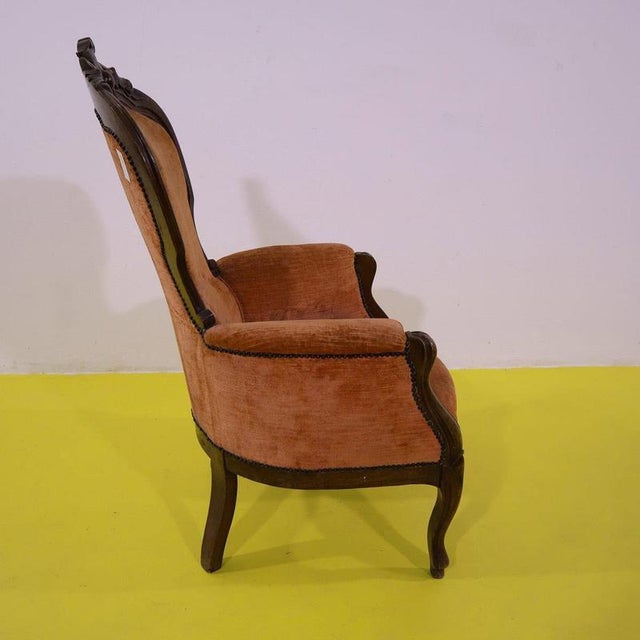 High-Back Wooden Chair with Pink Upholstery For Sale - Image 9 of 14