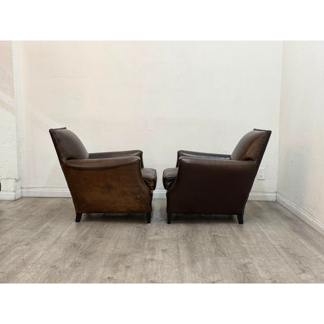 Animal Skin Pair of Restoration Hardware Leather Chairs For Sale - Image 7 of 10