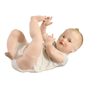 Antique German XL Hand Painted Bisque Porcelain Piano Baby Gebruder Heubach Figurine Doll