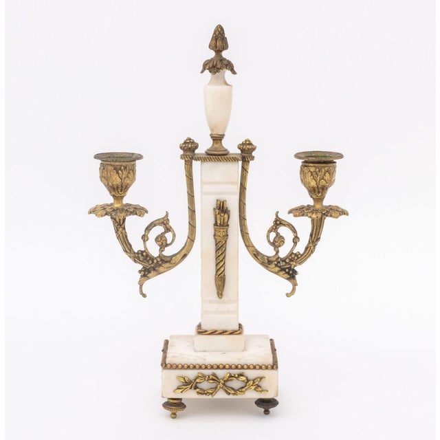 Louis XVI Style Marble and Bronze Clock and Candelabra Set, Late 19th Century For Sale - Image 14 of 18