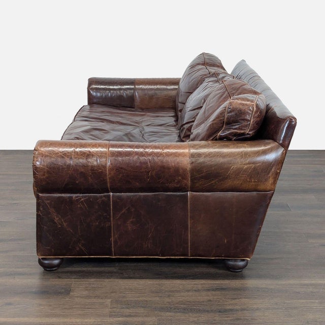 Traditional Restoration Hardware Lancaster 3-Seat Brown Leather Sofa For Sale - Image 3 of 9