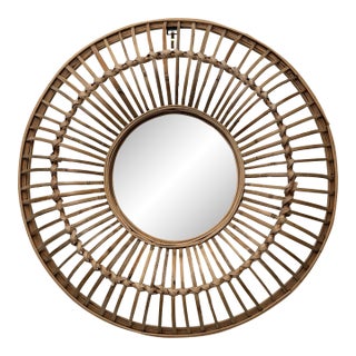 Large Coastal Rattan Round Wall Mirror For Sale
