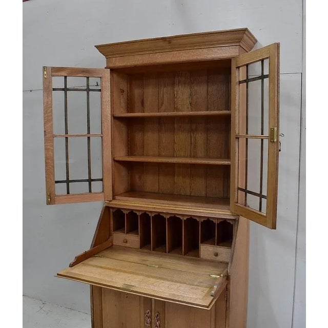 Vintage English Solid Blond Oak Wall Unit For Sale - Image 14 of 18