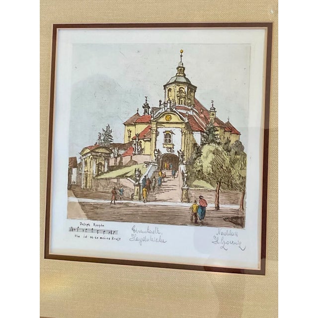 Vintage Hand Colored Etching by Austrian Artist Herta Czoernig - Framed For Sale - Image 11 of 12