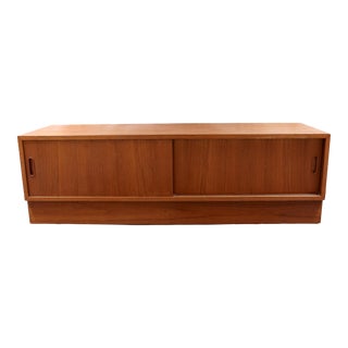 Vintage Danish Modern 80s Plinth Teak Sideboard Credenza For Sale