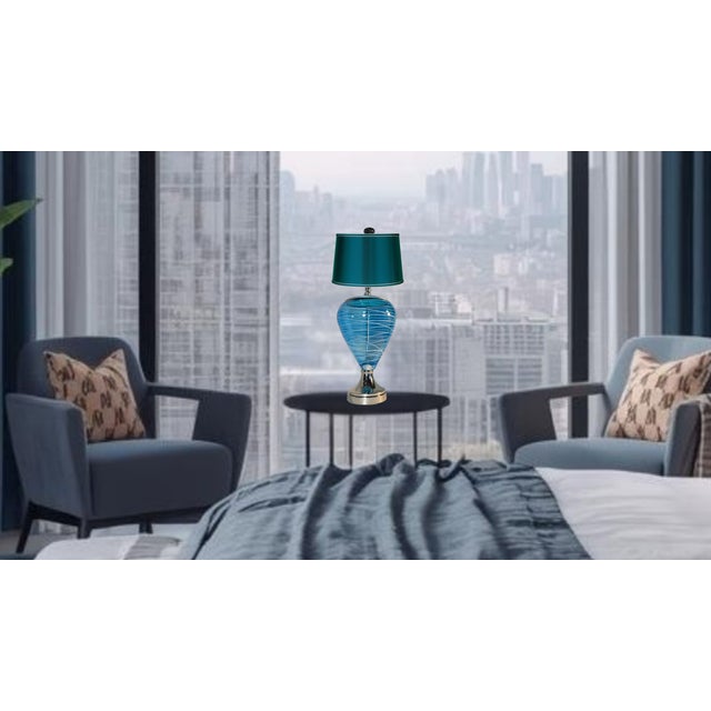 Art Glass Aqua Blue White Swirl Table Lamp For Sale - Image 14 of 18