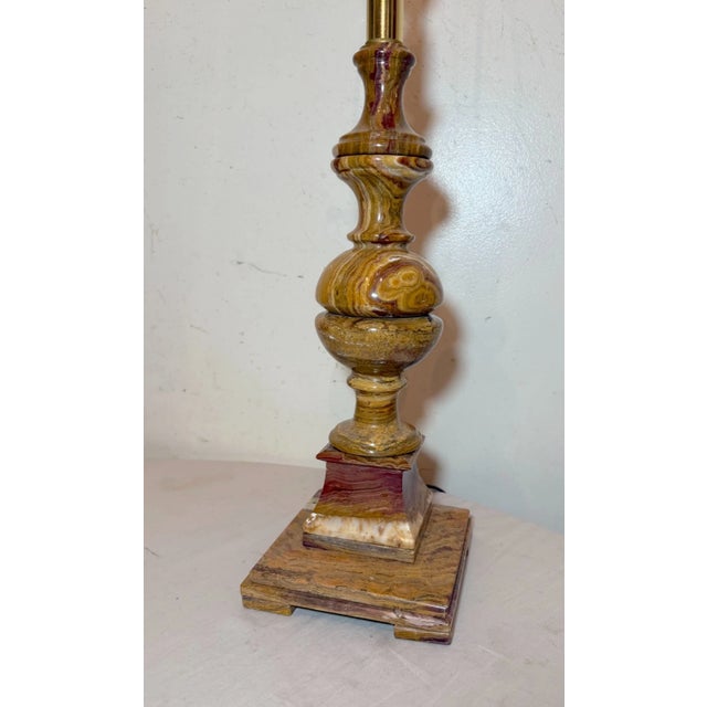 Large Solid Heavy Brown Purple White Onyx Stone Electric Table Lamp Light For Sale - Image 4 of 11