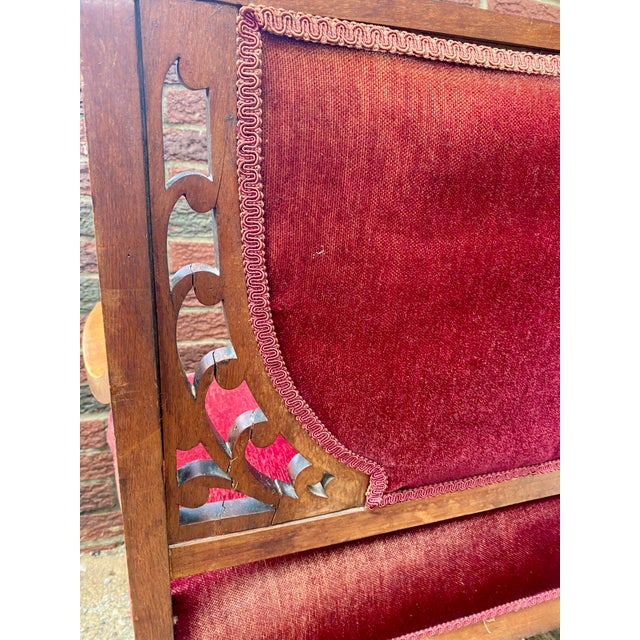 Vintage Victorian-Style Wine Red Velvet Loveseat For Sale - Image 11 of 17