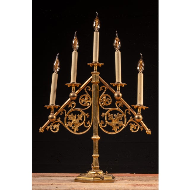 Gothic Mid 20th Century Gothic Revival Five-Light Candelabra Table Lamp For Sale - Image 3 of 10