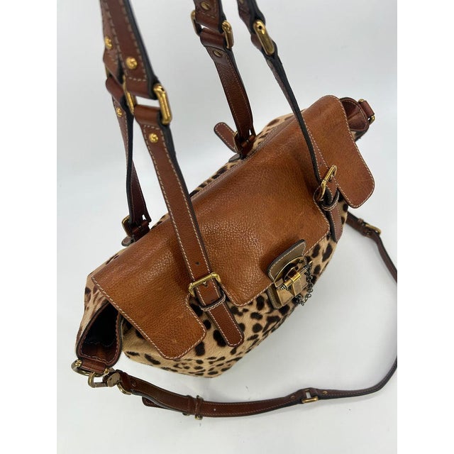 Mid 20th Century Mid 20th Century Dolce and Gabbana Leopard Print Pony Hair Tan Leather Miss Privee Shoulder Bag For Sale - Image 5 of 11