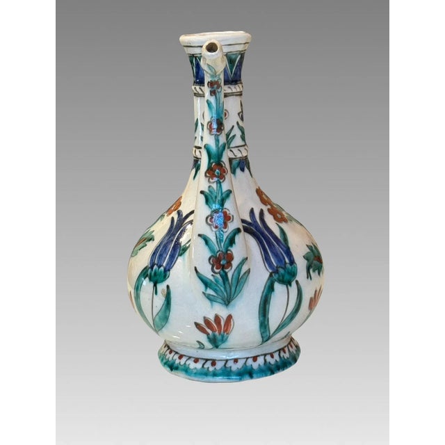 1900 - 1909 Antique Iznic Turkish Style Ceramic Ewer With Delicate Hand Painted Florals C1900 For Sale - Image 5 of 6