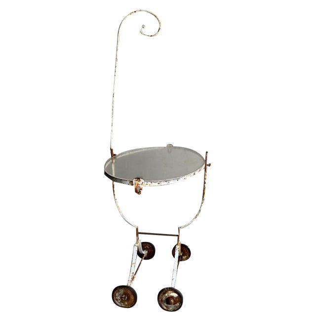 Vintage White Patina Iron Serving Trolley, 1950s For Sale