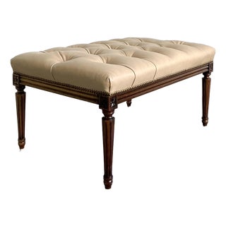 Vintage Regency Tufted Leather Bench For Sale