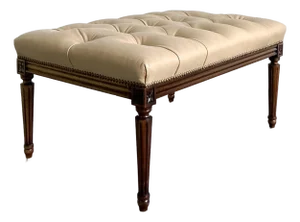 Vintage Regency Tufted Leather Bench